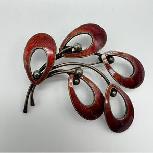 VTG JEMAX Sterling Silver Denmark Red Laminate Brooch
